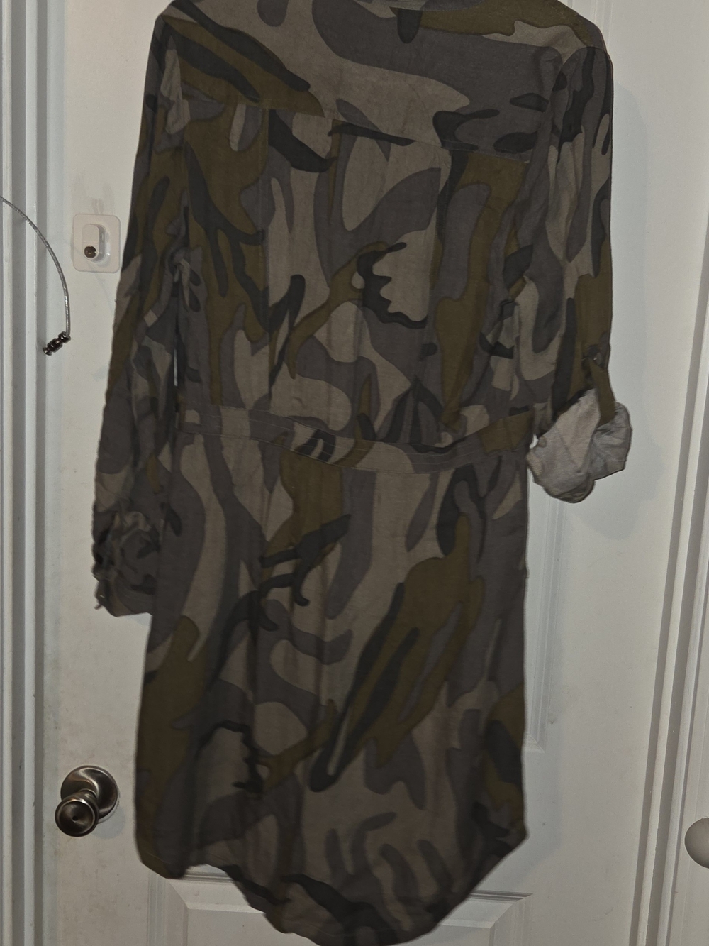 Japna Olive and Gray Camo Shirt Dress with Tie Waist - Picture 8 of 8